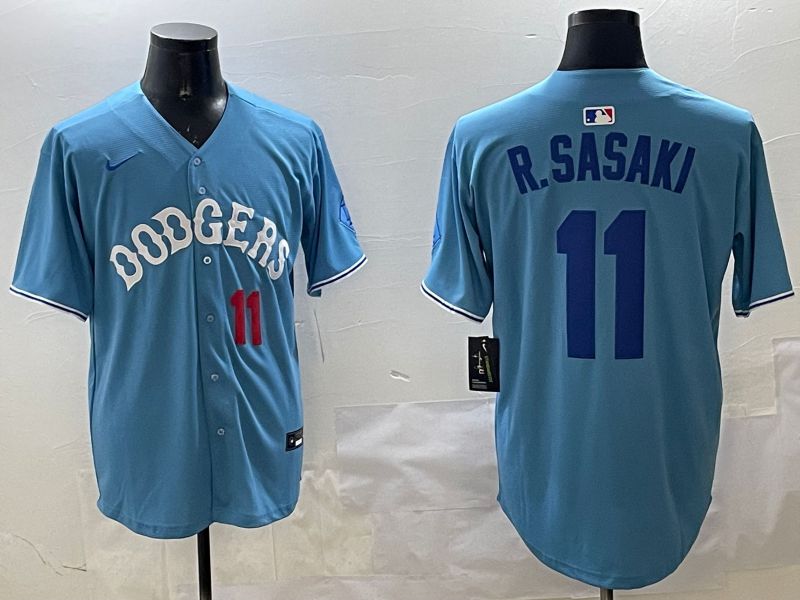 Men Los Angeles Dodgers 11 R.Sasaki Light Blue Joint Name 2025 Nike MLB Jersey style 18